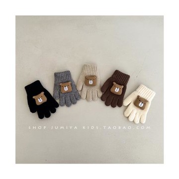 兒童手套冬天1一3歲男寶寶男童可愛小熊保暖針織分指小孩五指手套