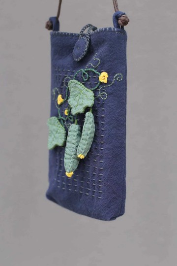 壹染指原創 棉麻全手縫 | 絲瓜 斜挎 手提 兩用 手機布包 | 客制