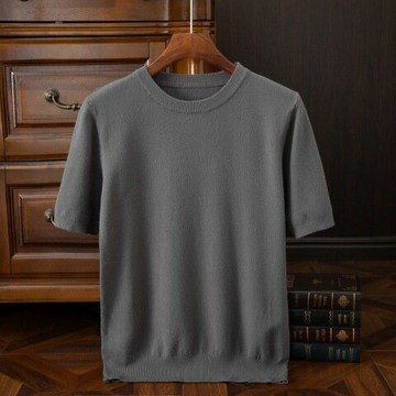 男士針織短袖純色休閑寬松T恤套頭半袖春夏薄毛衣打底衫潮鑫弘-衣錦男裝