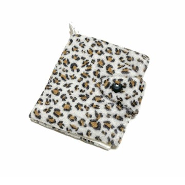 JCC 白色豹紋短毛絨對折卡包