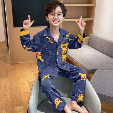 兒童睡衣男童長袖春秋款薄款中大童男孩寶寶2023家居服套裝春季