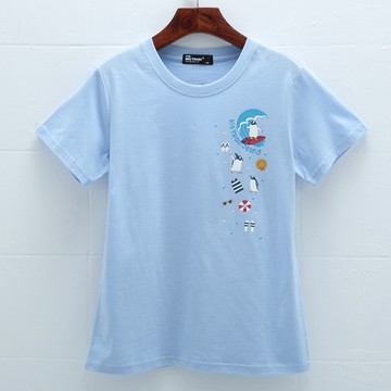 BIG TRAIN 衝浪企鵝全棉修身女T 湖藍Z85090-50