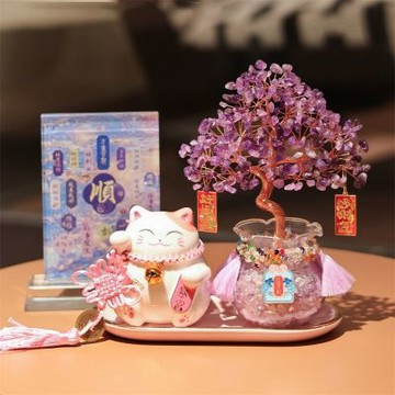 招財貓水晶樹套組 水晶招財樹擺飾 招財吉祥物 發財樹 辦公室擺設 開運物 客廳玄關裝飾 交換禮物