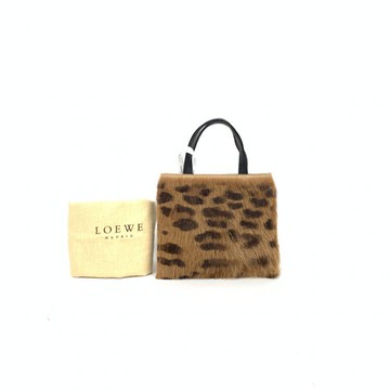 loewe棕色毛毛豹紋手提小包