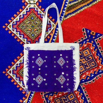 Amazigh手工羊毛織毯帆布托特包 紫