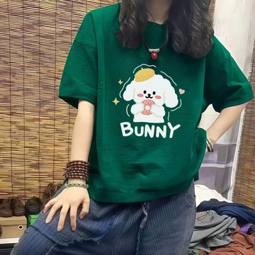 甜甜圈小狗 可愛卡通印花 100%純棉 短袖T恤女 夏季新款 oversizeT恤 寬鬆休閒百搭