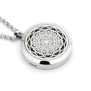 現貨歐美多特瑞30MM鈦鋼鏤空香熏精油擴香扣項鏈吊墜飾品掛墜荷花