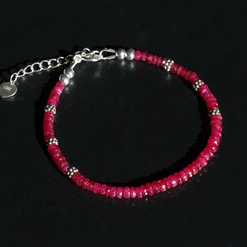 天然緬甸紅寶石 925 純銀珠手鍊 JUKAI