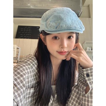 【我的頭不圓】牛仔前進帽子女夏百搭水洗做舊大頭圍顯臉小貝雷帽