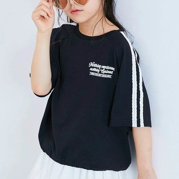 日本 devirock - 女孩運動風設計款短袖上衣-側線-黑白