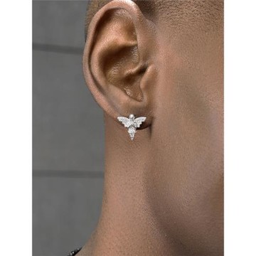 GRGR S925純銀angle雙翼天使耳釘男嘻哈潮流滿鉆耳飾女高級感單只