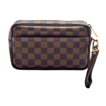 LV N61739 經典Damier棋盤格帆布方型手拿包(棕色)