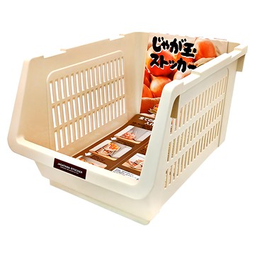 inomata 可疊蔬果收納籃附輪  34.6 x 23.9 x 20cm  米白色  1個