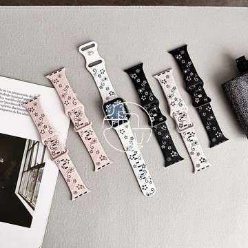 矽膠鐳射印花 紫荊花系列 適用 Apple Watch 11 10 9 8 SE 錶帶 45mm 42mm 46mm