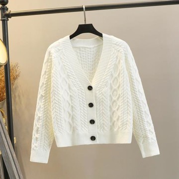 秋冬新款加厚針織開衫女慵懶風寬松顯瘦麻花百搭針織短款外套上衣