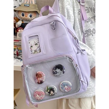 【禾果鋪子】痛包大容量雙肩包校園百搭透明吧唧學院風上課書包女