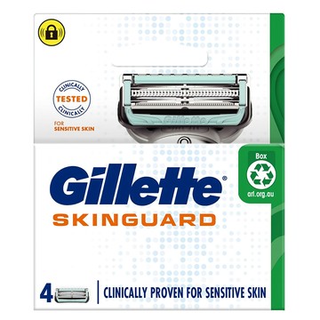 Gillette 吉列 SkinGuard 紳適系列刮鬍刀頭 敏感肌適用 蘆薈潤滑  1組  4個