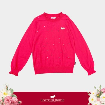 【SCOTTISH HOUSE】 高貴紅小荷葉珍珠狗長袖針織衫 CGT21430