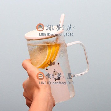 帶蓋勺可愛大容量吸管喝水泡茶杯耐熱玻璃杯家用辦公室創意卡通【淘夢屋】