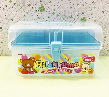 【震撼精品百貨】Rilakkuma San-X 拉拉熊懶懶熊~拉拉熊塑膠雙層手提盒-藍#19358