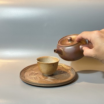 柴燒霧面玫瑰金側把茶壺 / 小平凡手作