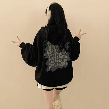 Vuja de 純棉連帽衛衣 帽t 薄衛衣 長袖上衣 oversize 帽t 潮流衣服 ins風 刷毛 印花 秋冬
