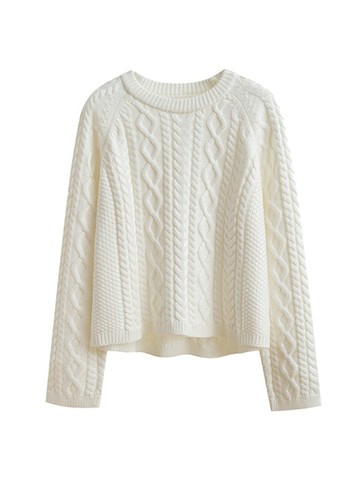 秋冬粗針麻花毛衣女短款前短后長長袖加厚設計感羊毛針織衫打底衫