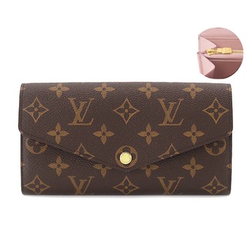 【Louis Vuitton 路易威登】M62235 經典Sarah系列Monogram帆布金釦信封式長夾(芭比粉)