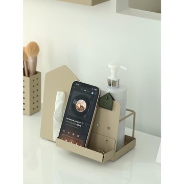 小房子造型多功能收納架 桌面紙巾盒 奶茶色紙巾架鐵藝鑰匙收納盤