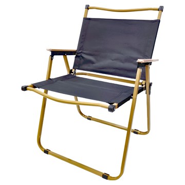 克米特 折疊椅 露營椅 櫸木手把 加大款 野餐釣魚椅 免安裝 黃管黑布 52x49x76cm  1個