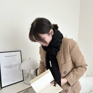 JIN CHA GOD【素面流蘇圍巾黑色】