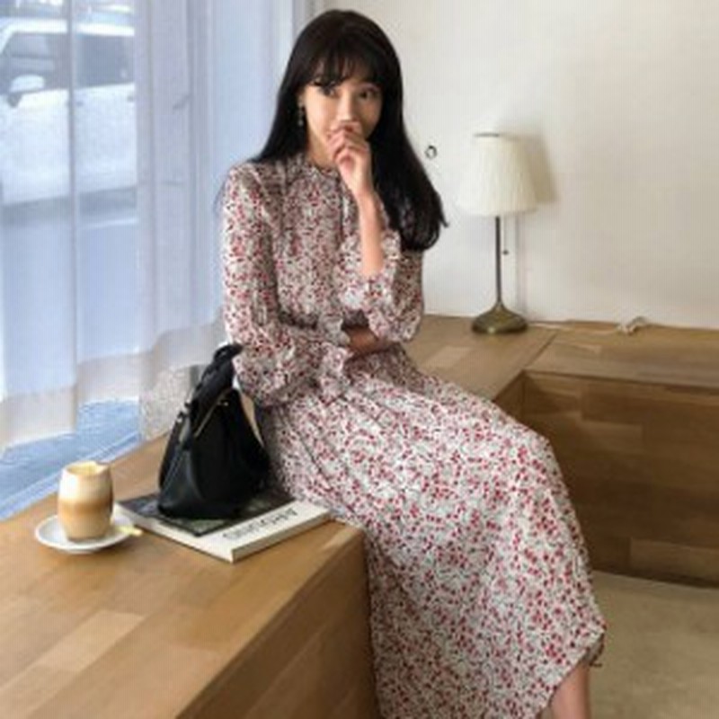 レトロ 花柄 ワンピース 小花柄ワンピース 二次会 お呼ばれ ワンピース 花柄ロングワンピース 春 可愛い 長袖 ミモレ丈 ハイネック 通販 Lineポイント最大3 0 Get Lineショッピング