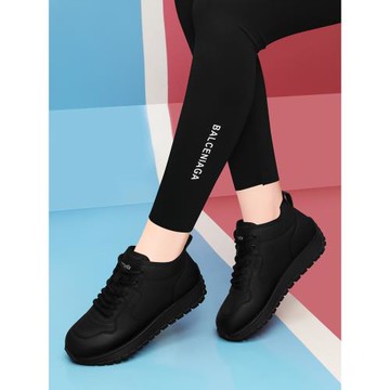 全黑色休閑板鞋女2025春季新款百搭輕便軟底運動鞋舒適平底旅游鞋