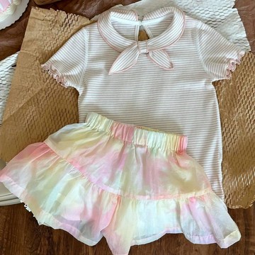 mori🎀mori夏季女童T恤幼兒園寶寶棉質條紋短袖甜美蝴蝶結外穿上衣