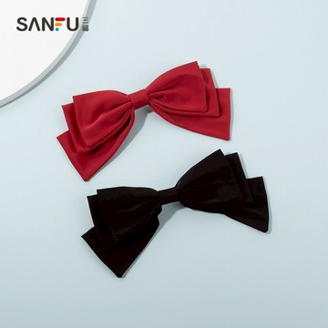 三福 清新少女心緞面多層結單個馬尾夾 韓版氣質發夾 801520