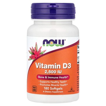 NOW Foods, 維生素 D3 軟膠囊，2500 國際單位，180 粒