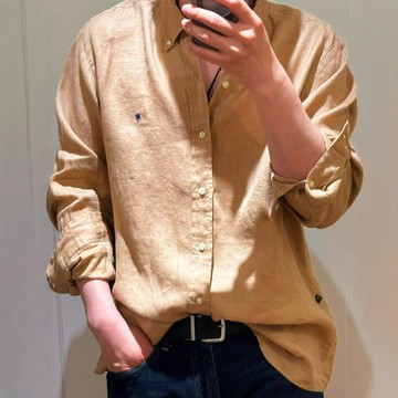 RL拉夫小馬標春秋季襯衫男刺繡上衣情侶亞麻長袖防曬Polo襯衫女鑫弘-衣錦男裝