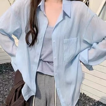 【砂糖夢境】冰絲防曬襯衫女夏季天絲薄款襯衣法式高級感長袖開衫上衣外套春夏