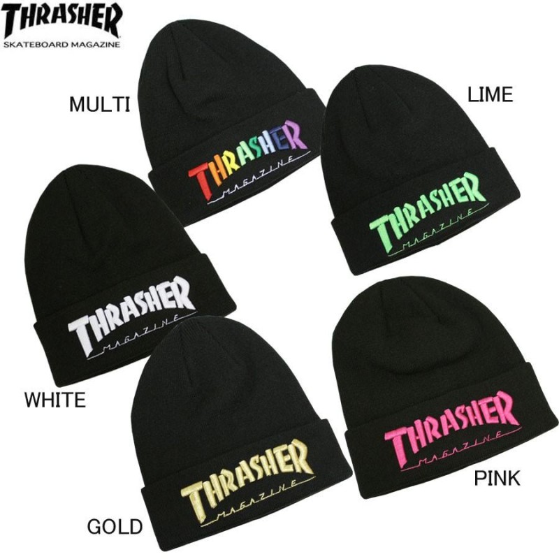 スラッシャー THRASHER ニット帽 黒 緑 最大93%OFFクーポン - 帽子