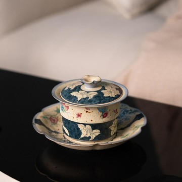 【茶品名】🍵蓋碗 三才碗 二才碗 泡茶杯火石手繪蝶戀花陶瓷竹節三才蓋碗家用高檔中式陶瓷泡茶碗功夫茶具