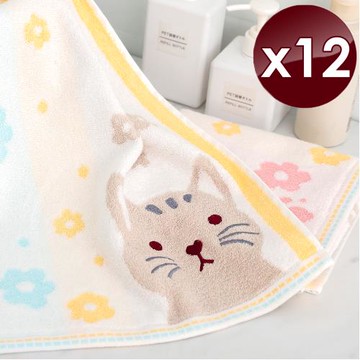 HKIL-巾專家 日系櫻花貓純棉毛巾-12入組