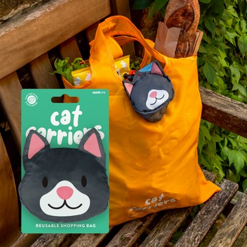 【英國 Suck UK】超萌貓咪造型摺疊購物袋 | 貓奴必備 環保袋 輕量 便攜 手提袋 輕量48g 超能裝6kg