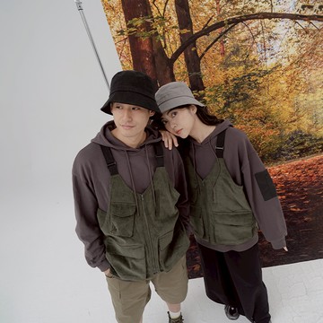 燈芯絨大口袋設計工裝背心 1/2