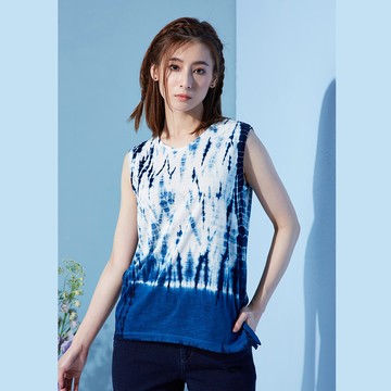 藍染煙縷紋疊染側開岔背心