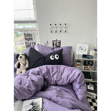韓系風ins多巴胺紫色少女心水洗棉四件套1.8m床單被套三件套床笠3
