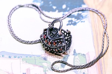 石榴石包包銀錬 - 西洋古董首飾