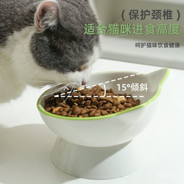 陶瓷貓碗 貓碗 護頸貓碗 寵物碗 防打翻 飼料碗 貓咪下巴陶瓷寵物飯碗食盆防黑高腳斜口喝水打翻糧碗保護頸椎口徑b