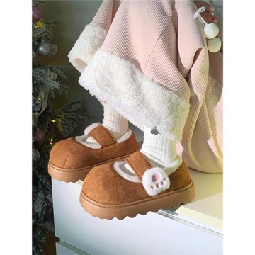 細細條 魔術貼增高戶外懶人鞋軟萌貓爪2025創意女士軟底棉拖鞋冬