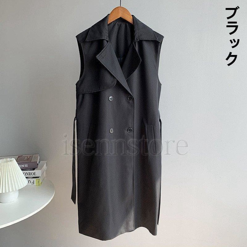 ジレ  レディース ス トレンチコート風 袖なし ノースリーブ 春秋トレンチコート ロング ダブルボタン ベルト付き ロング丈 Chico ジレ レディース ス トレンチコート風 袖なし