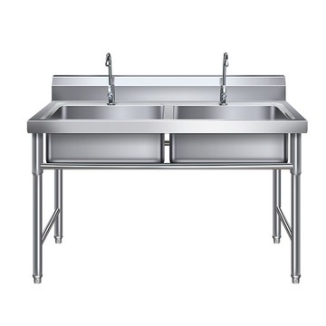不鏽鋼水槽 商用不銹鋼水槽單槽雙槽帶支架不銹鋼水池洗手盆飯店廚房洗菜三盆【MJ15685】